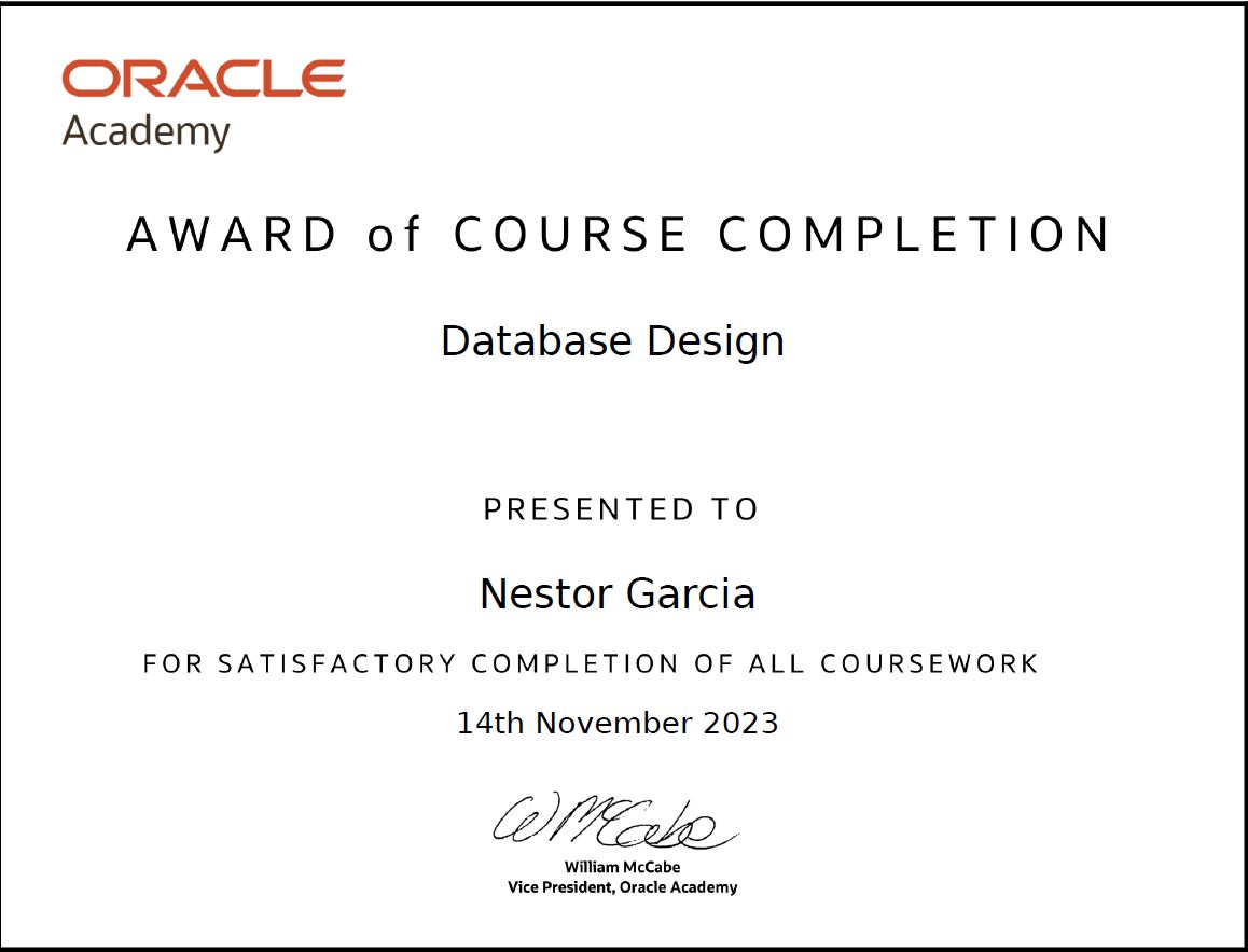 Database Design — Oracle Academy, Nov 2023