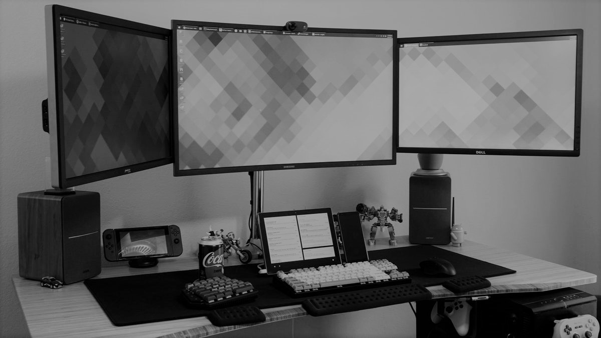 Nestor working at his desk