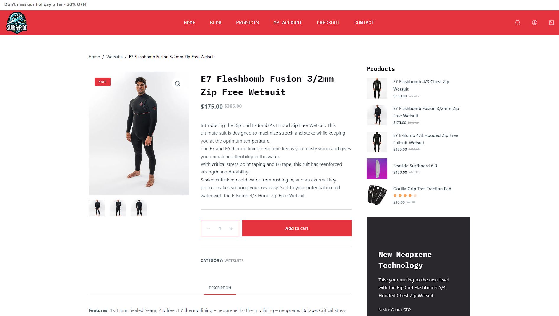 Surf & Ride website detail